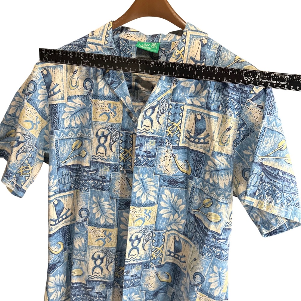 Jade Fashions Mens Hawaiian Shirt Aloha Print Blue Made in Hawaii Size L - Picture 3 of 5